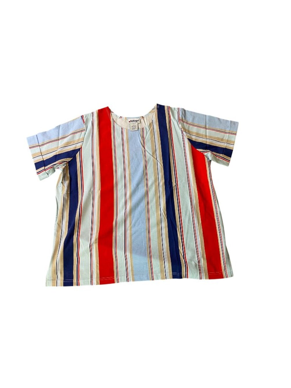 National Womens Multicolor Striped Short-Sleeve Top 2X Cotton Blend Relaxed Fit